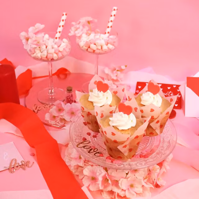 PME Cake Love Heart Tulip Shaped Muffin Cases, Red and White, Pack of 24