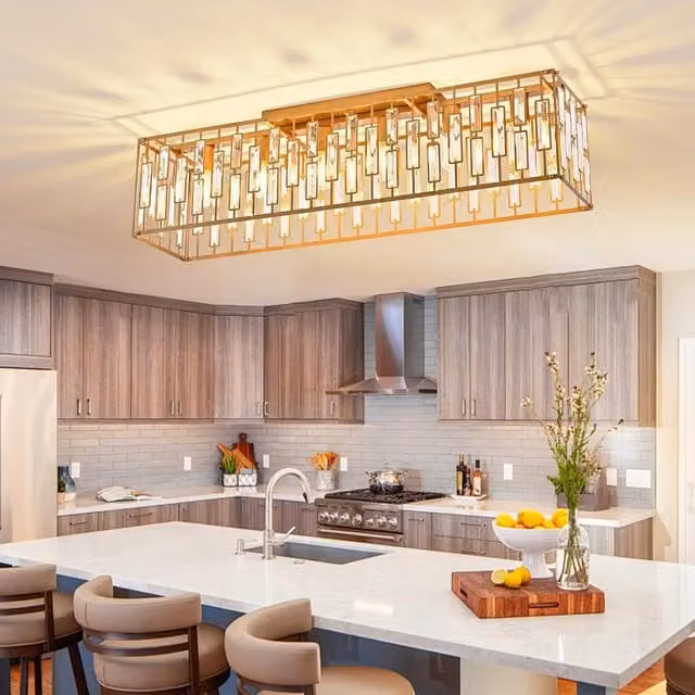 Garwarm Modern 6 Light Rectangular Flush Mount Ceiling Light in Gold/Brass with Crystal and Metal – 1