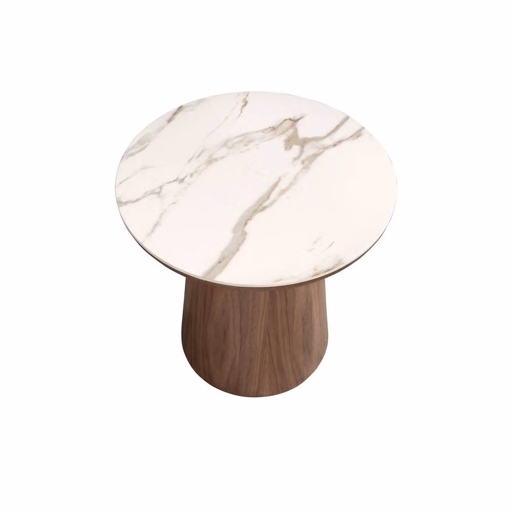 Angel Cerda Round Porcelain Marble Side Table with Walnut Legs in White and Brown, W/D/H: 49 x 49 x 49 cm – 5