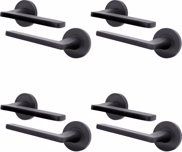 AFIT Matt Black Internal Lever On Rose Fire Door Handles, 4 Pack, W/D/H: 15 x 15 cm – 1