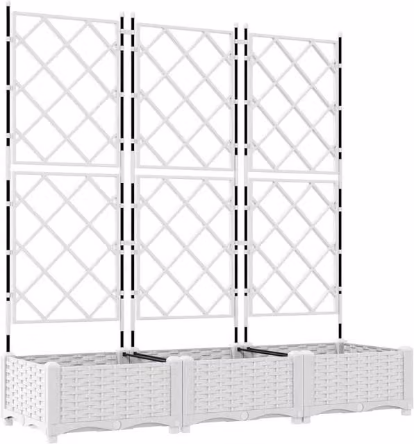 Berkfield Home Garden Planter with Trellis, 3 Piece Set, White, W: 120 cm, D: 40 cm, H: 125.5 cm