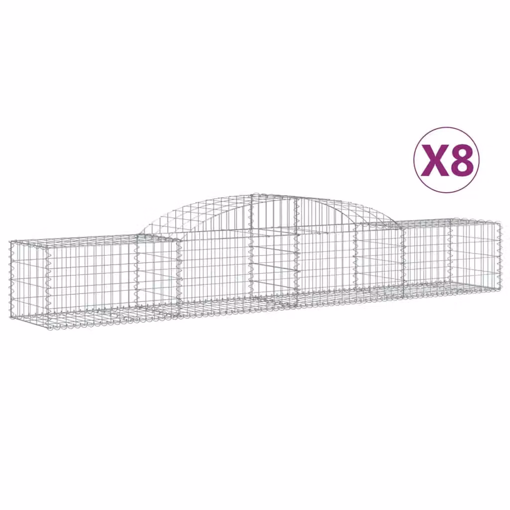 Berkfield Home Arched Gabion Baskets, 8 Piece Set, Silver Galvanised Steel, W: 300 cm, D: 50 cm, H: 40-60 cm – 2
