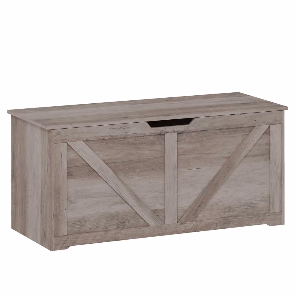 STILVORA Grey Rustic MDF Storage Box with Safety Hinges, W/D/H: 100 x 40 x 45 cm – 3