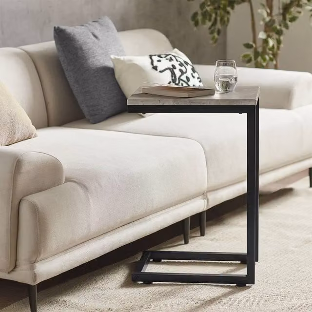 SoBuy Industrial C-Shaped Side Table with Metal Frame and MDF Laminate in Grey and Black