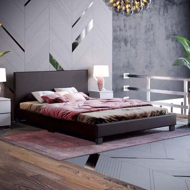 Vida Designs Lisbon Faux Leather Bed in Brown, Single, W/D/H: 142 x 90 x 200 cm