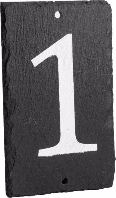 Nicola Spring Grey and White Natural Slate House Number 1 Sign, W: 9 cm, H: 14.5 cm