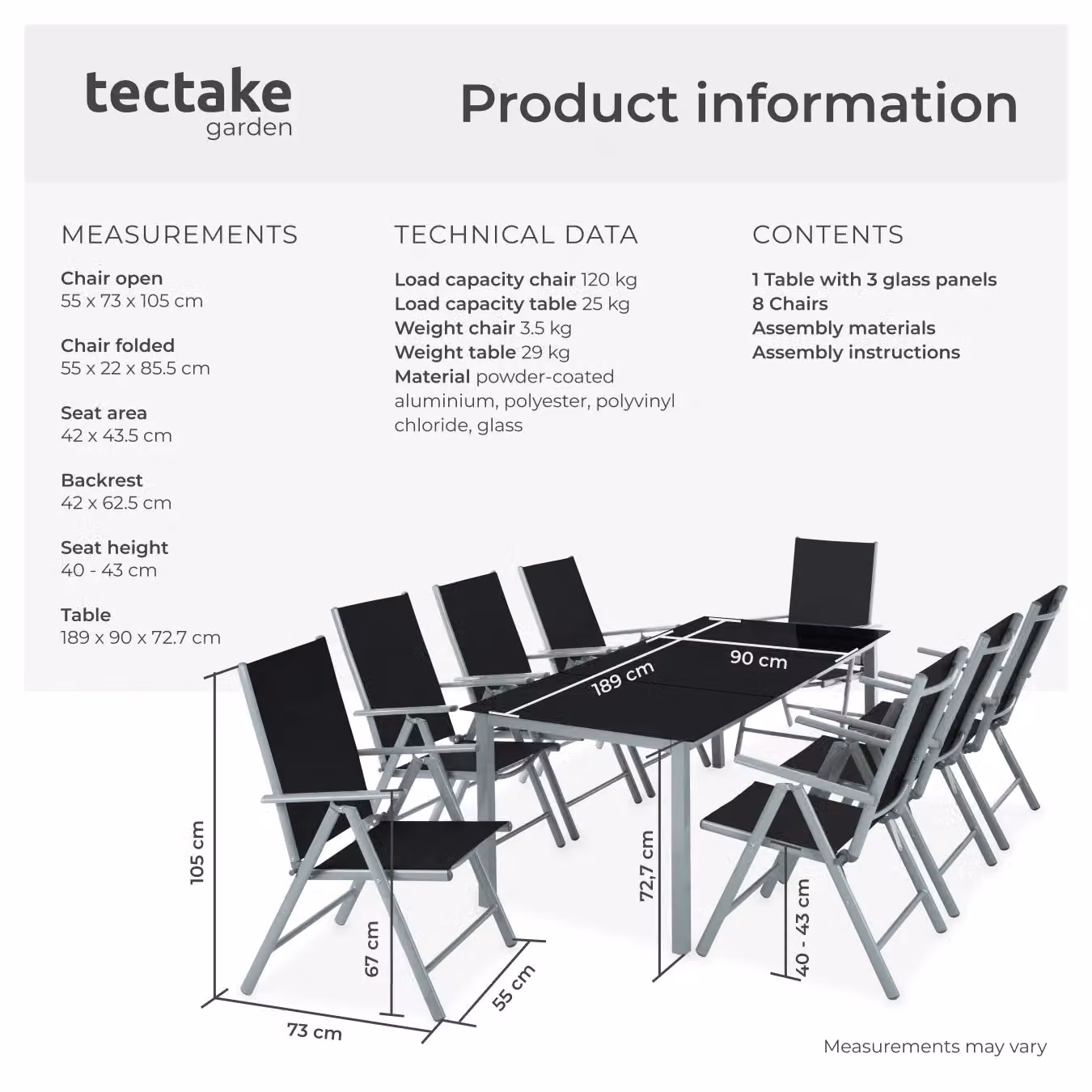 tectake Modern Aluminium and Glass Seating Set in Silver – 6