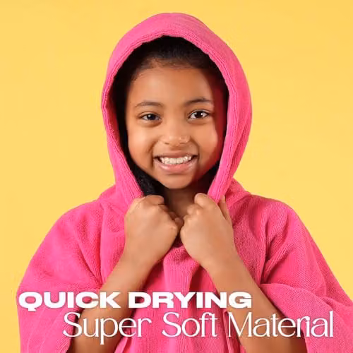 OHS Pink Absorbent Quick Drying Childrens Hooded Poncho Beach Robe – 2
