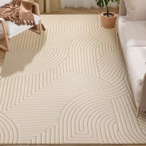 HOMCOM Modern Geometric Plush Non-Slip Rug, Beige, W: 160 cm, D: 120 cm – 1