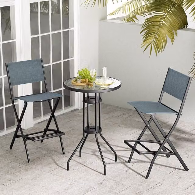 COSTWAY Set of 2 Modern Blue Metal Dining Bar Stools