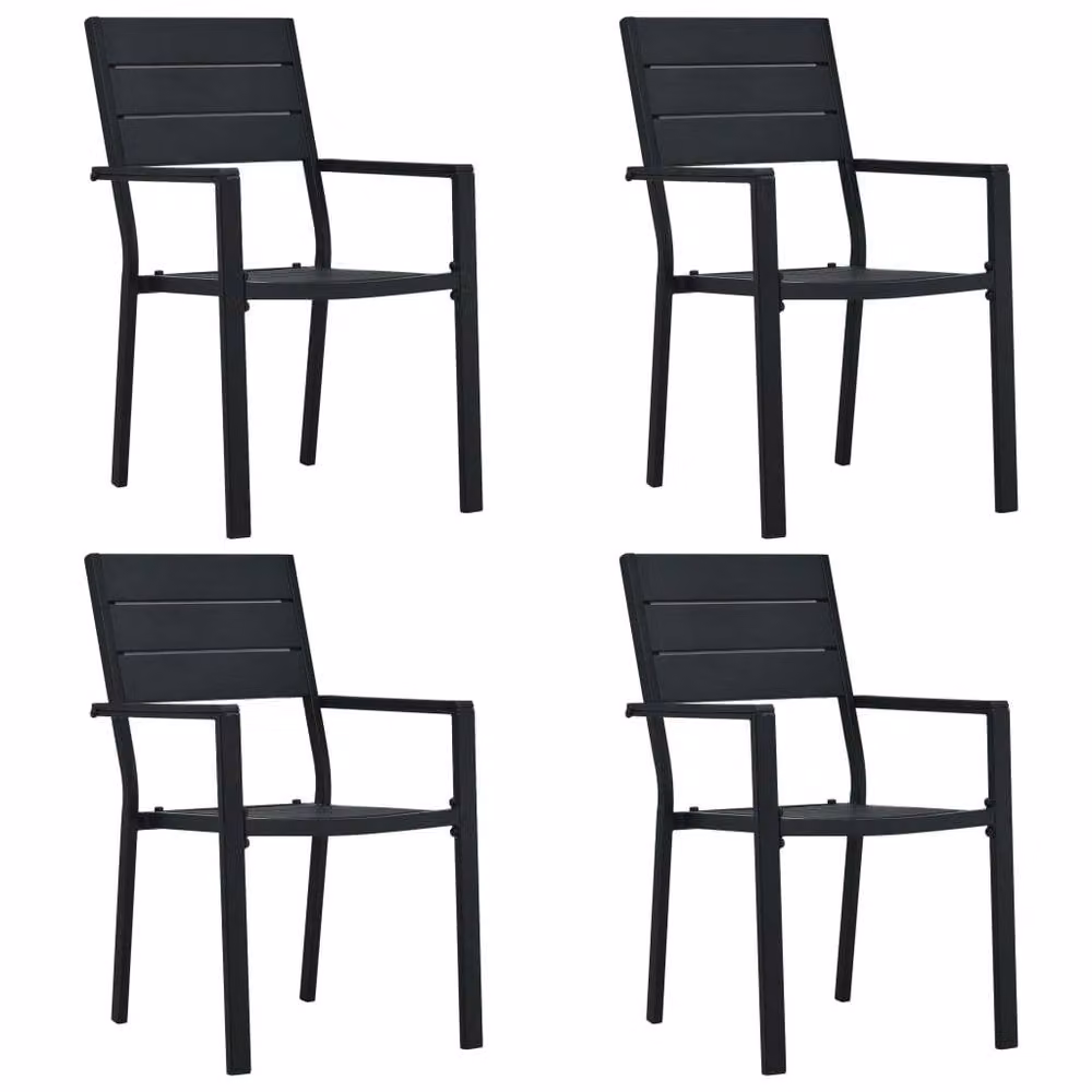 Berkfield Home Set of 4 Sturdy Garden Chairs in Black Wood Look HDPE and Steel – 2