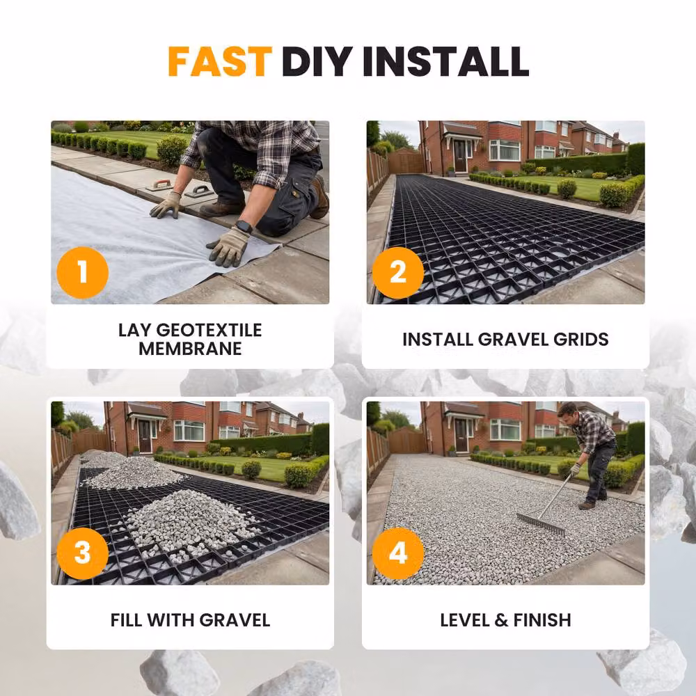 Novecrafto Gravel Grid and Geotextile Membrane Driveway Stabilisation Kit, Black, 2m² – 6