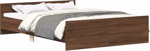Berkfield Home Bed Frame with Headboard and Footboard in Brown Oak, W/D/H: 140 x 200 cm