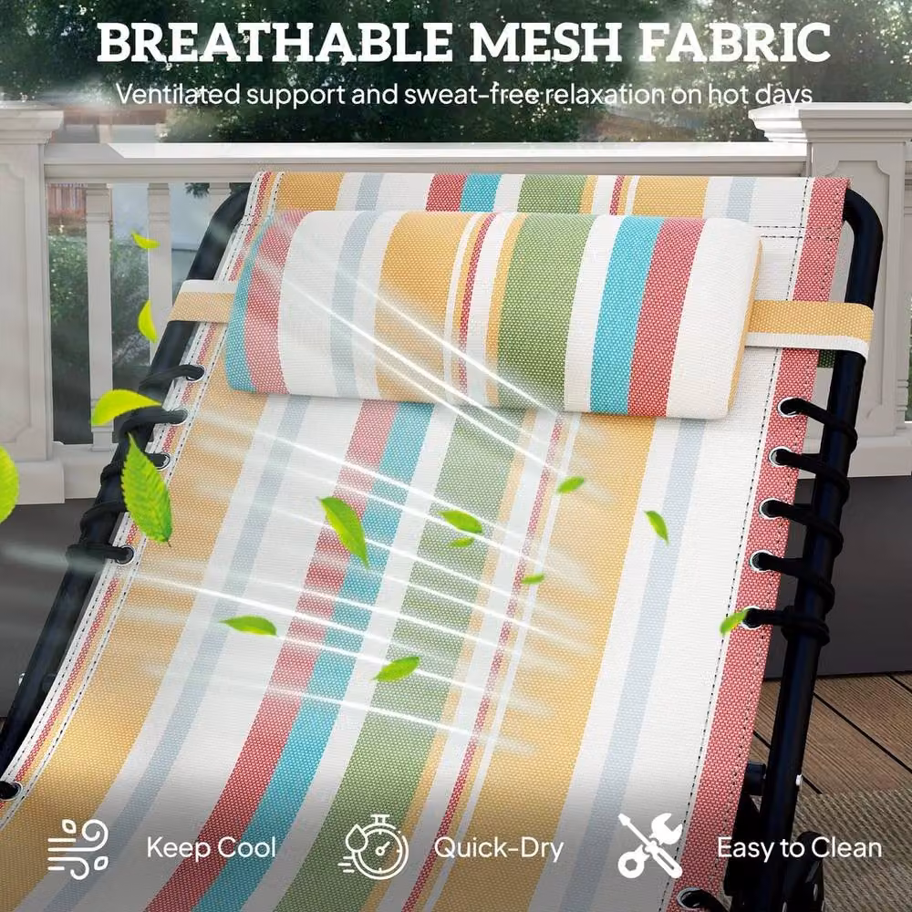 NESTLUNE Multicolour Striped Folding Beach Chair Chaise Lounge with Adjustable Headrest and Backrest – 4