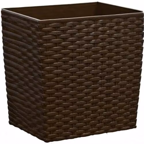 Simpa Cubie Rattan Plastic Planters, Brown, Set of 2, 25 x 25 x 25 cm – 3
