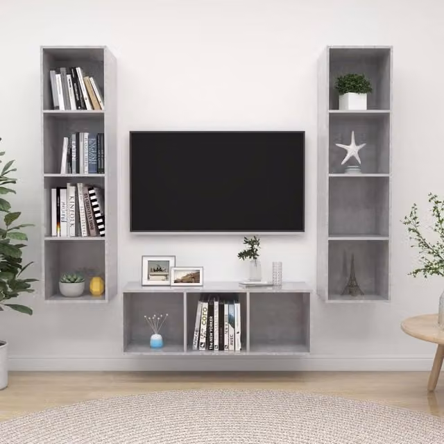 Berkfield Home 3 Piece Modern TV Cabinet Set in Concrete Grey Matt MDF