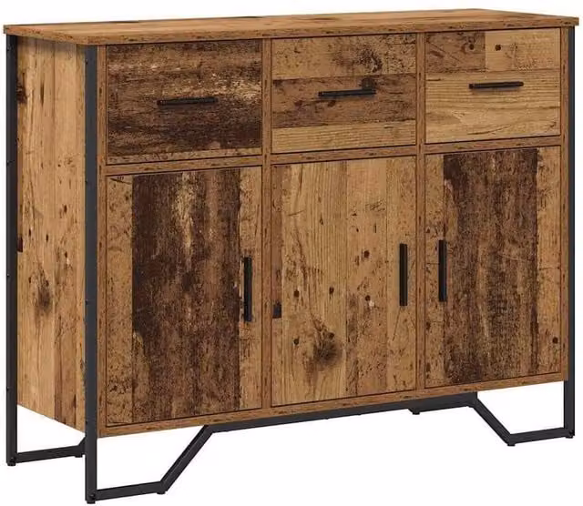 Berkfield Home Rustic Oak Sideboard in Brown, W/D/H: 97 x 32.5 x 74.5 cm