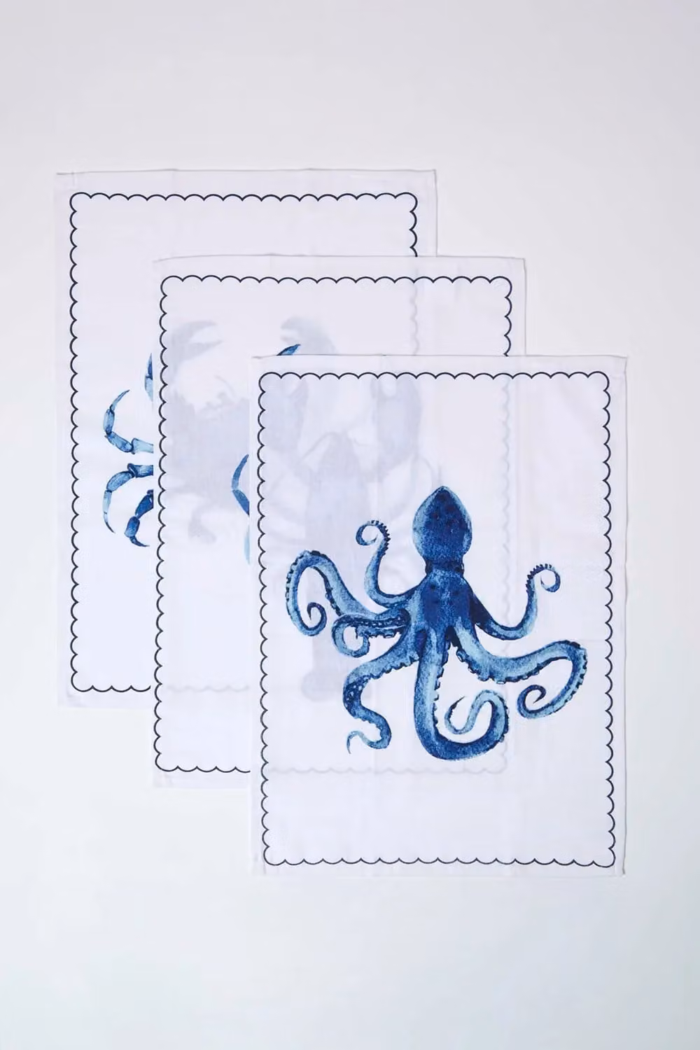 Homescapes Blue Maritime Sea Animal Cotton Tea Towel Set of Three, W: 45 cm, H: 65 cm