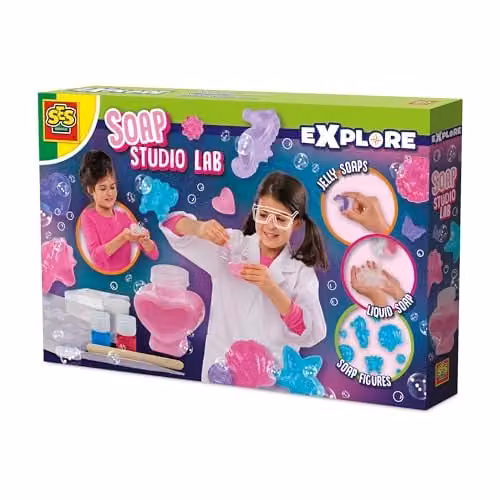 SES Creative 25142 Soap Studio Lab DIY Soap Making Kit with Pink, Blue and Transparent Colours