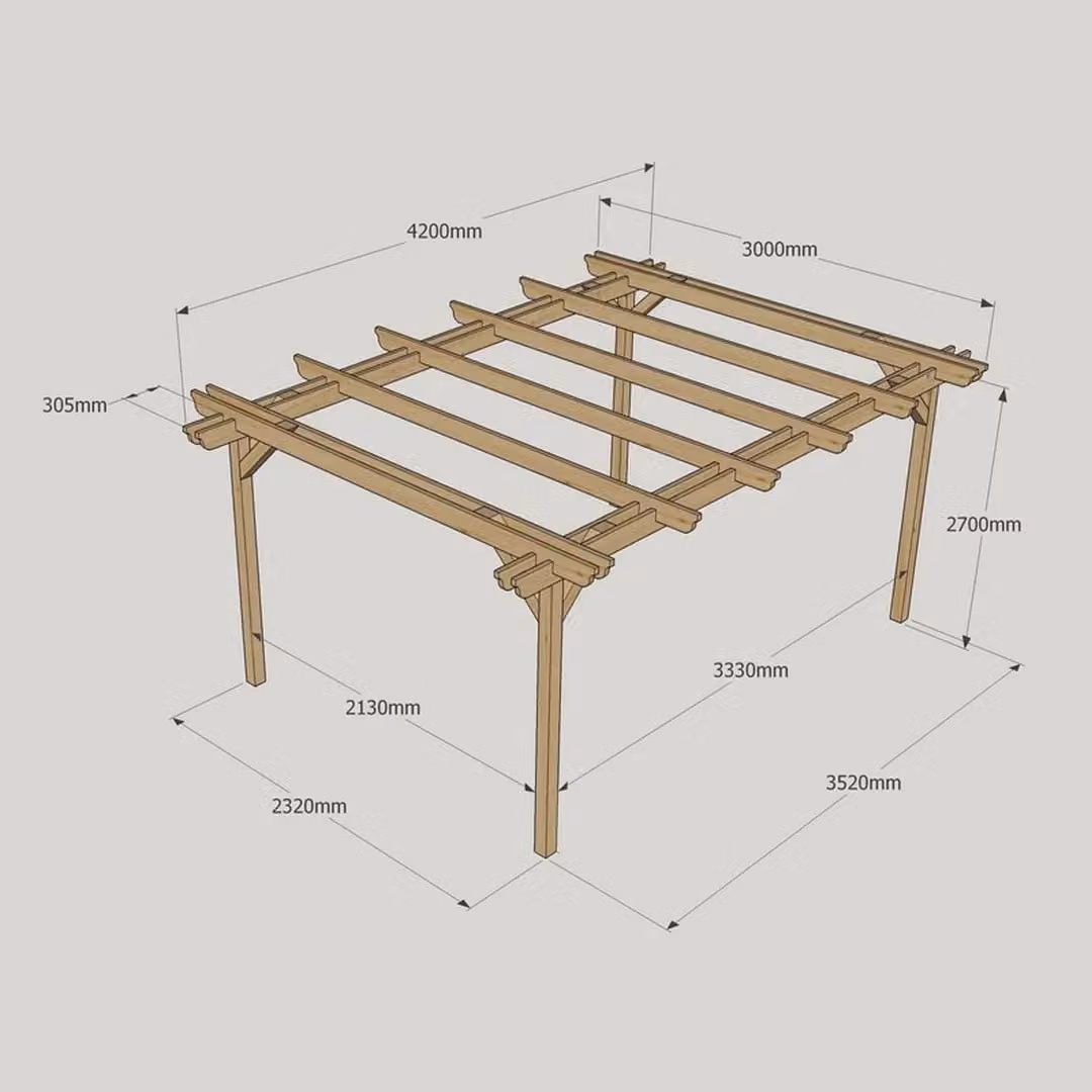 Rutland County Garden Furniture Ltd Double Garden Pergola in Rustic Brown Wood, W: 420 cm, H: 270 cm – 4