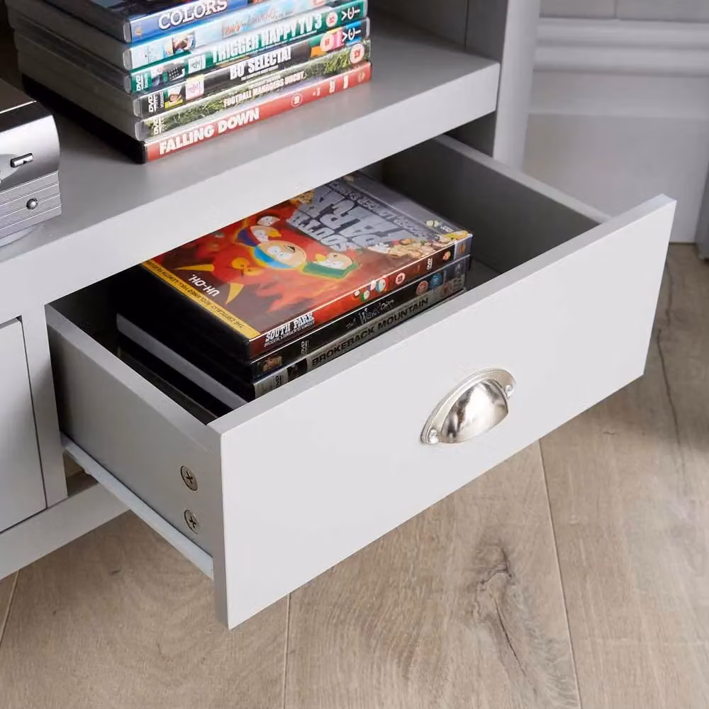 Home Source Oak Two Tone Corner TV Stand with One Drawer in Grey – 2