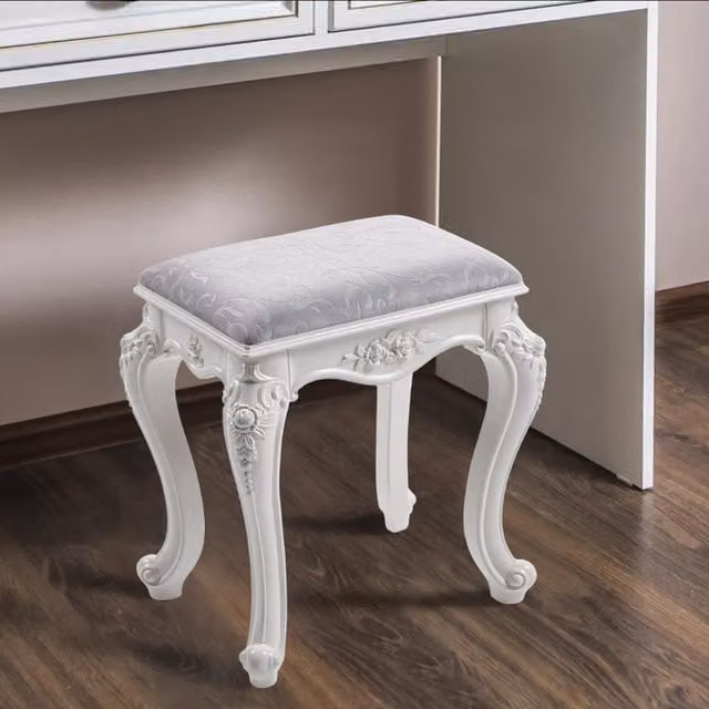 Livingandhome Classic Rectangular Fabric Dressing Stool in Grey