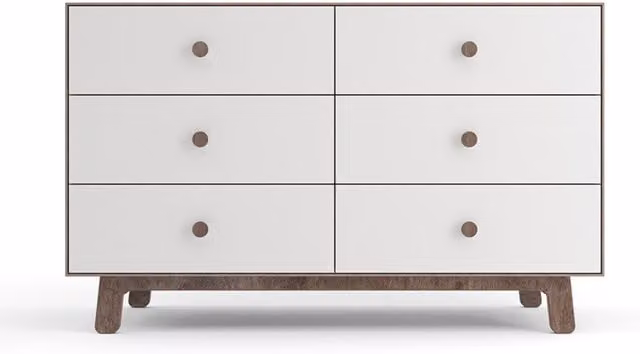 Oeuf NYC Merlin 6 Drawer Dresser in White and Walnut