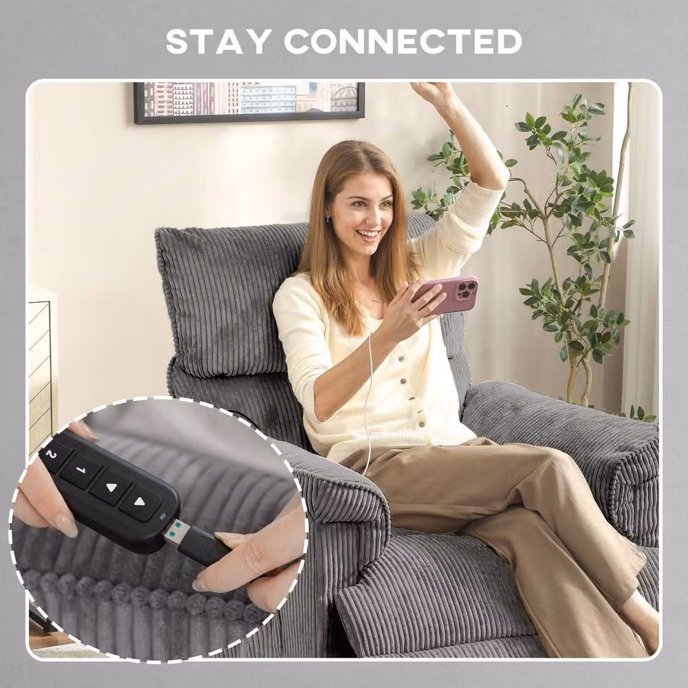 STILVORA Grey Recliner Armchair with Massage, Heat and USB Charging Port – 5