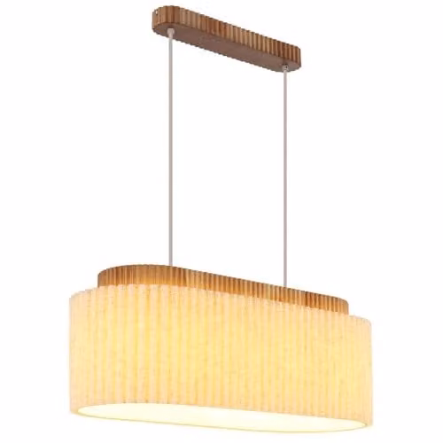 Globo Lighting Jannie Bar Pendant Ceiling Light in Brown and Beige with Wood and Fabric Shade, Height Adjustable, 3x E27