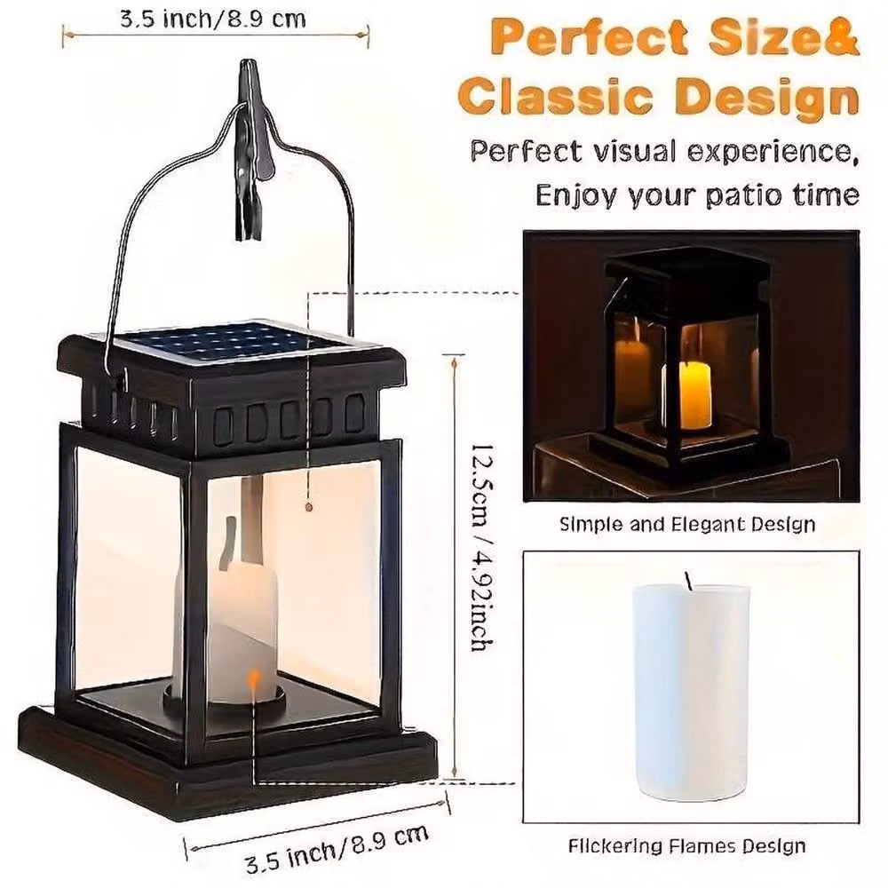 VOGREX Set of 3 Solar Powered LED Lantern Lights in Black with Warm White Light – 2