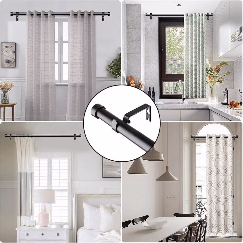 Kelvenix Extendable Straight Curtain Pole with End Finials, Black, W: 100 - 150 cm – 2