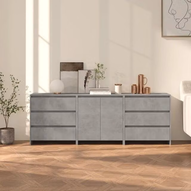 Berkfield Home 3 Piece Modern Sideboard in Concrete Grey Engineered Wood