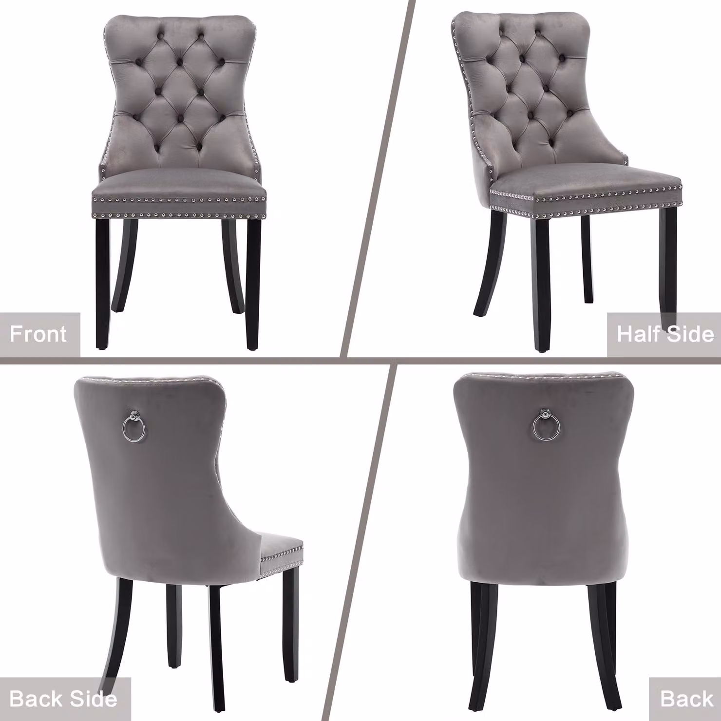 Aosom UK Set of 6 Grey Velvet Upholstered Dining Chairs with Button Tufted Backrest and Solid Wood Legs, W/D/H: 64 x 50 x 96 cm – 5
