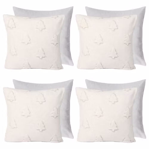 OHS 4 Pack Tufted Winter Tree Sherpa Cushion Covers, Cream, W/D/H: 45 x 45 x 45 cm