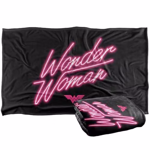 Warner Bros. Wonder Woman Neon Logo Super Soft Fleece Throw Blanket, Multicolour, W: 91.44 cm x L: 147 cm