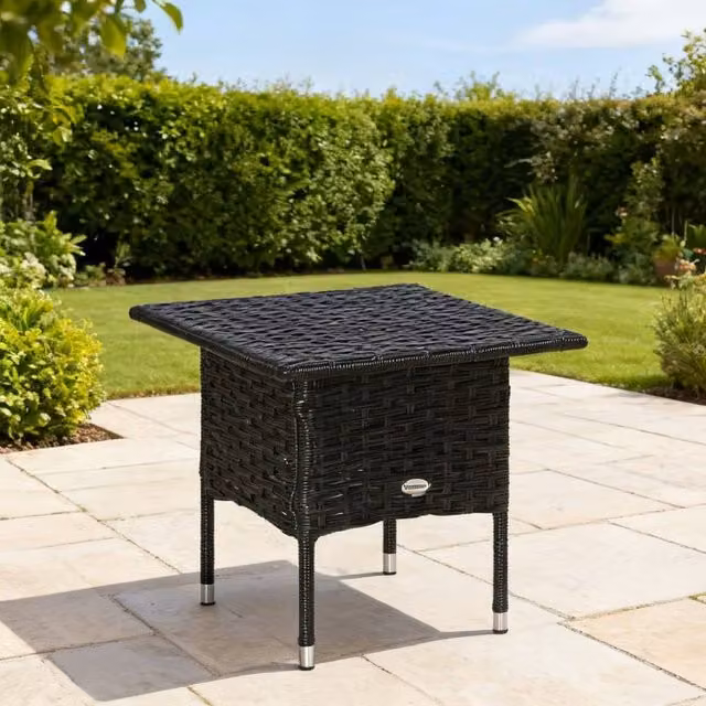 ERGOVEXA Black Rattan Side Table with Matt Metal Frame