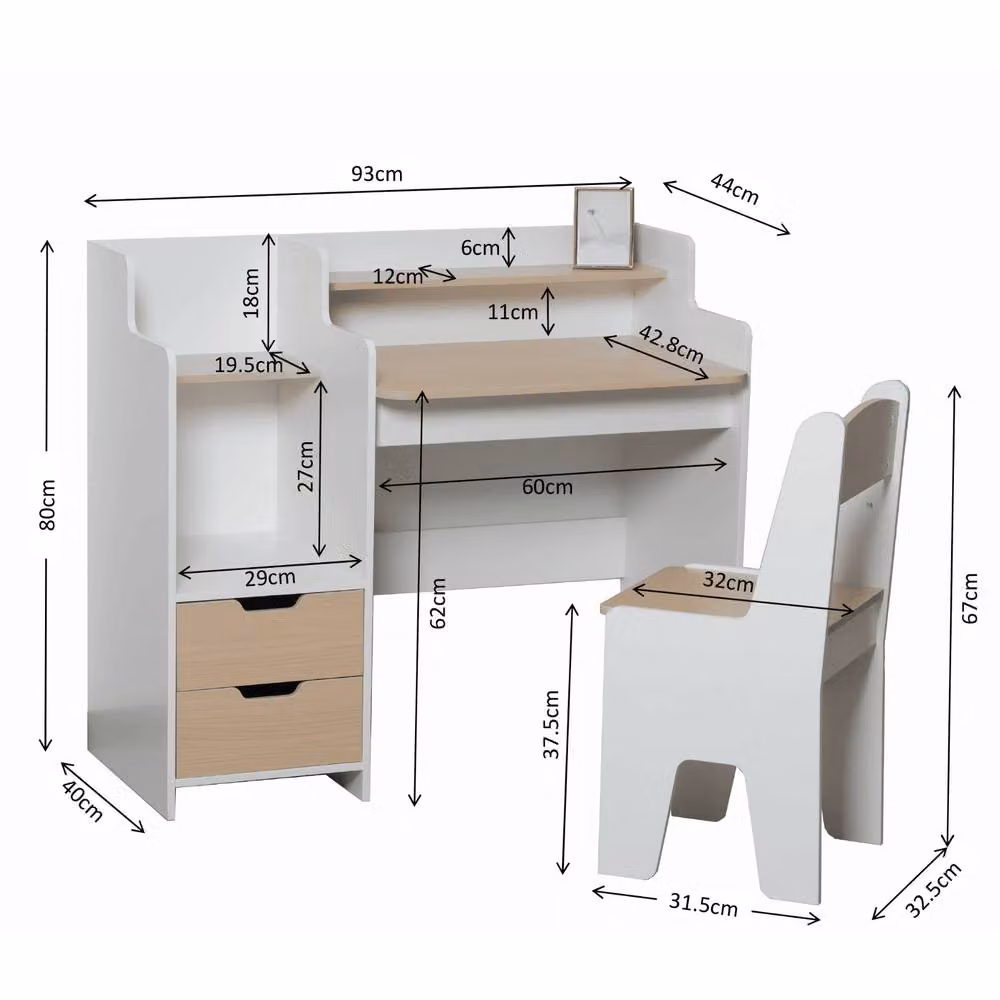 Home Source Kids Scribbly Study Set with 2 Drawer Desk, Matching Chair and Storage Shelves in White and Multicolour – 2