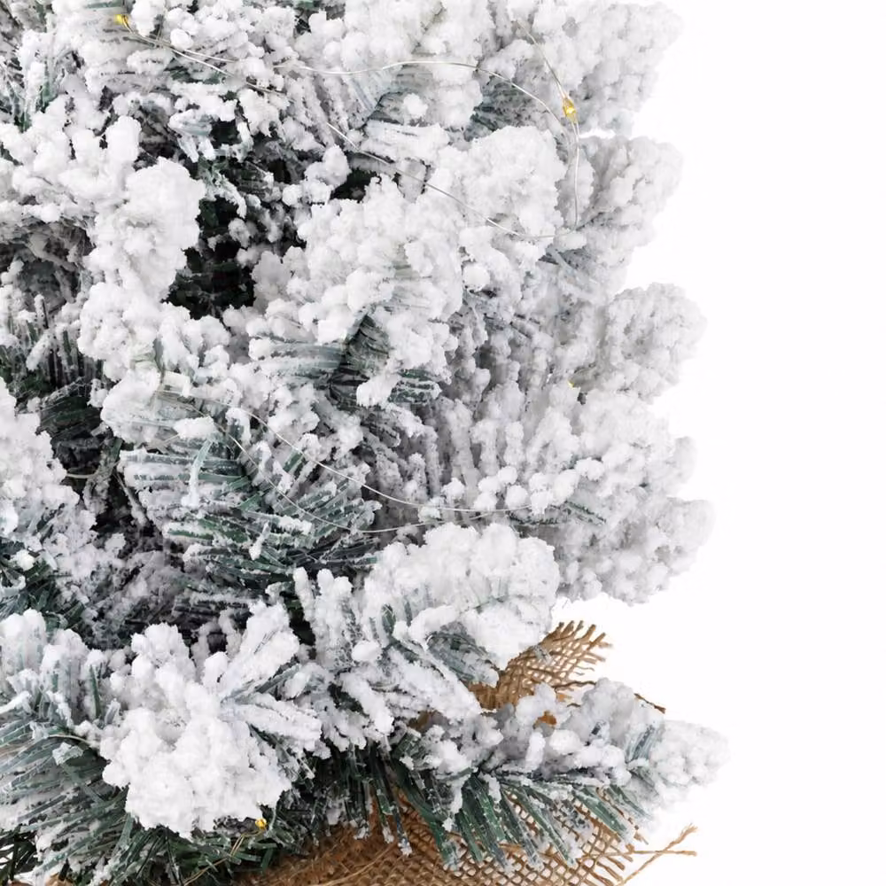 Santaco Flocked Tabletop Christmas Tree with LED Lights in White and Green, Height: 49 cm – 4