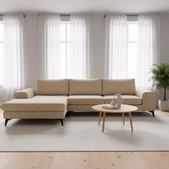 Abakus Direct Venice Left-Hand Corner Sofa in Cream Basket Weave Fabric with Scatter Cushions