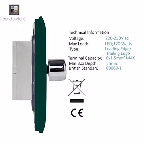 Trendi Switch 4 Gang 1 or 2 Way 150w Rotary LED Dimmer Light Switch in Green – 3