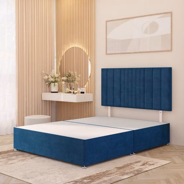 Somnior Beds Ltd Arizona Single Plush Velvet Divan Bed Base with Drawers and 32 inch Headboard in Blue