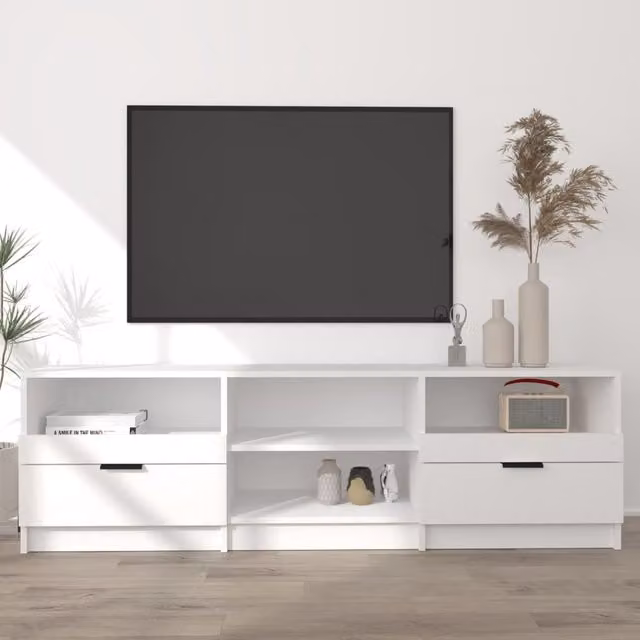Berkfield Home Modern White TV Cabinet in Matt MDF, W: 150 cm, D: 33.5 cm, H: 45 cm