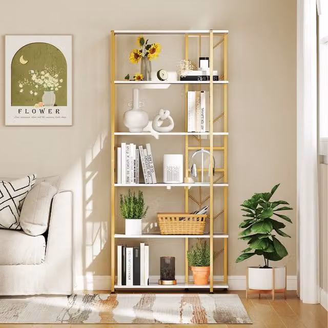 Costway 5-Tier Modern Geometric Metal Bookcase in White