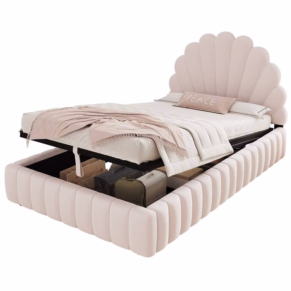 Rolipo Kids Upholstered Ottoman Storage Bed Frame, Pink Velvet, W/D/H: 90 x 190 cm – 2