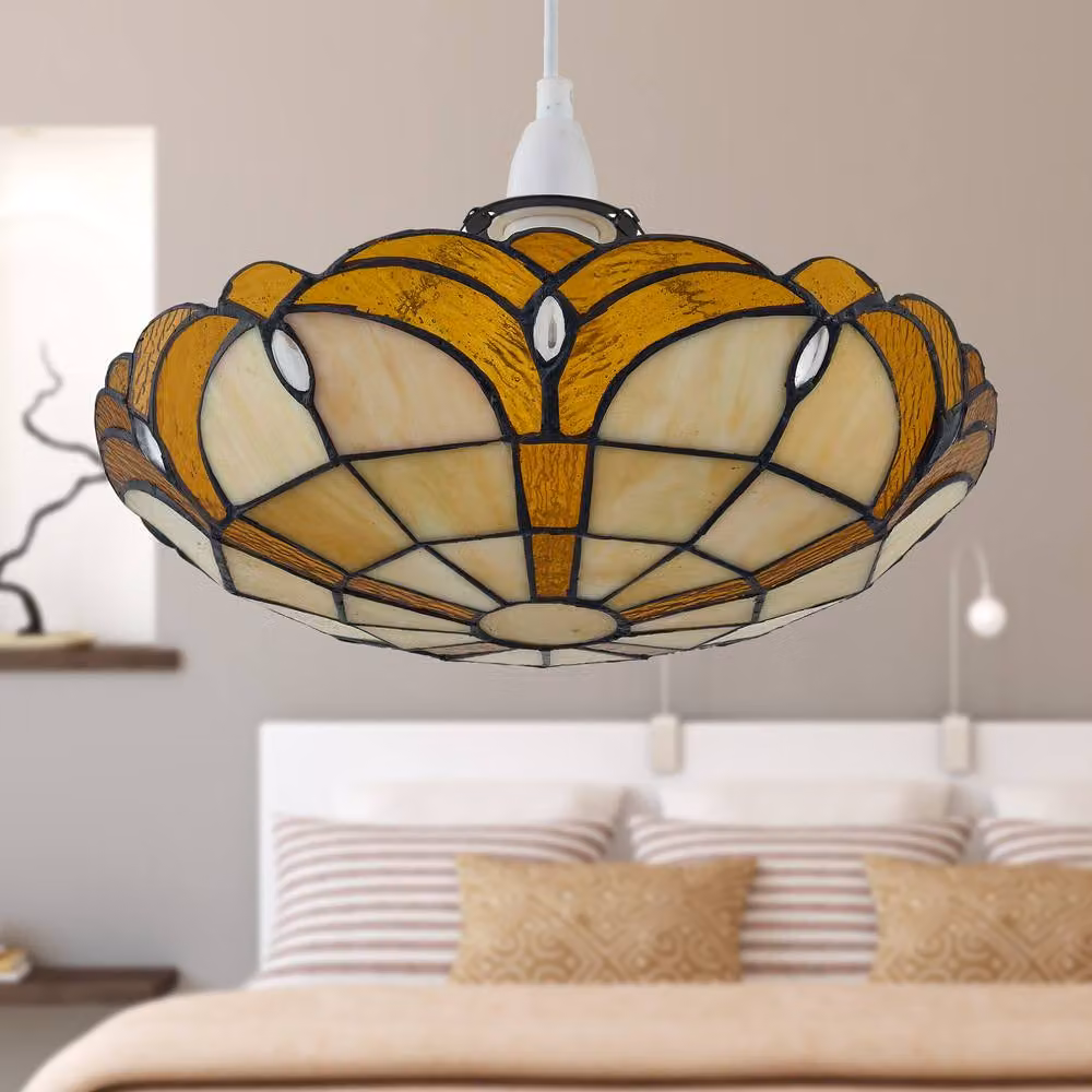 First Choice Lighting Bridgeton Tiffany Uplighter Easy Fit Pendant Shades, Set of 2, Multicolour Glass – 2