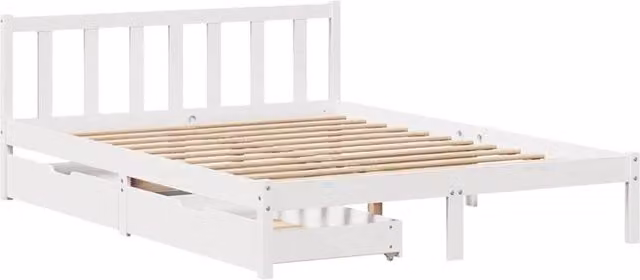 Berkfield Home White Solid Wood Pine Full Bed Frame with Drawers 160 x 200 cm