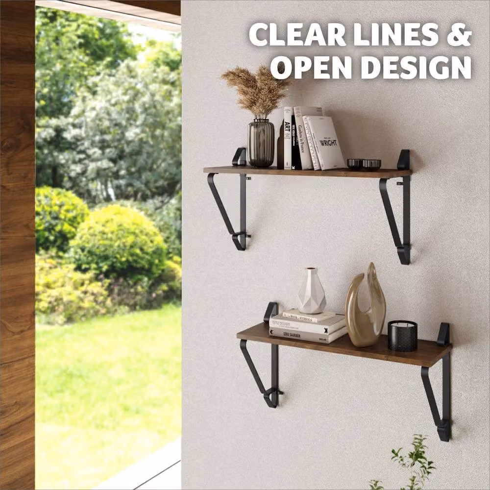 tectake Irvine Wall Shelves Set of 2, Brown Wood and Metal Look Rustic Design – 6
