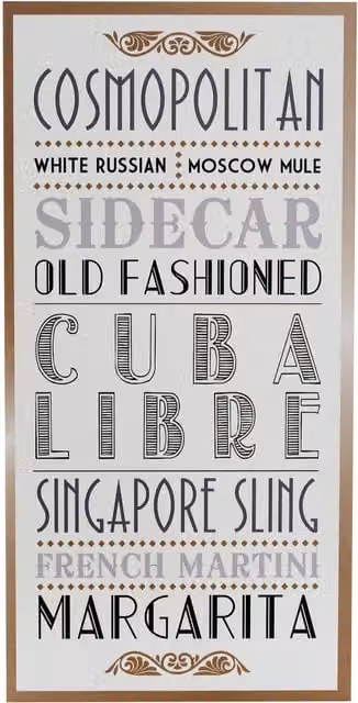 Maison by Premier Madera Cocktail Wall Plaque, Multicolour Vintage Wood Typography Decor