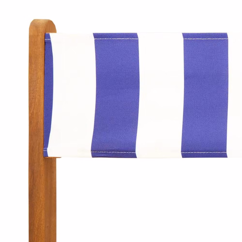 Berkfield Home Set of 4 Blue and White Striped Maritime Folding Garden Chairs in Oiled Acacia Wood – 3