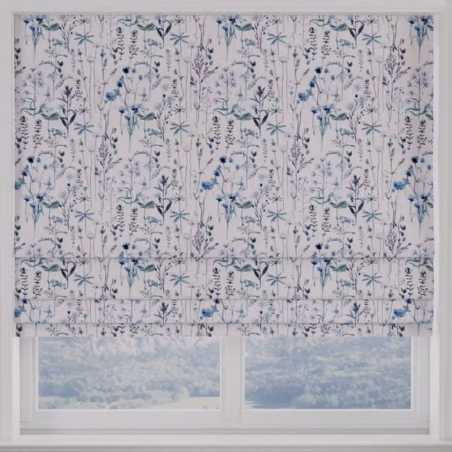 Terrys Wildflowers Made to Measure Blackout Roman Blind in Indigo Blue Floral Design